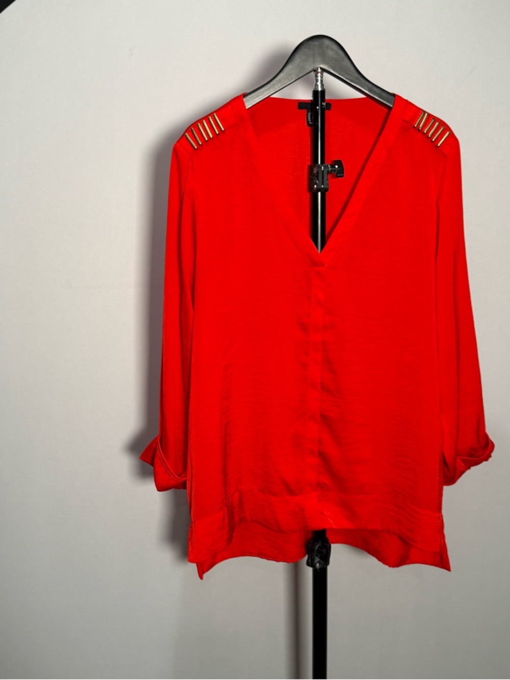 H&M Red V-Neck Tunic with Gold Shoulder Bars